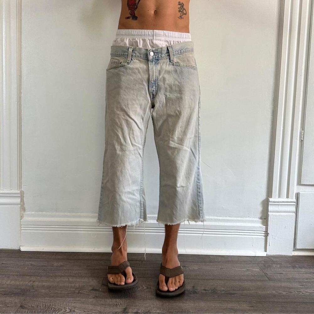 Vintage Silvertab Light Wash Denim Capris Long Cropped Shorts Pants